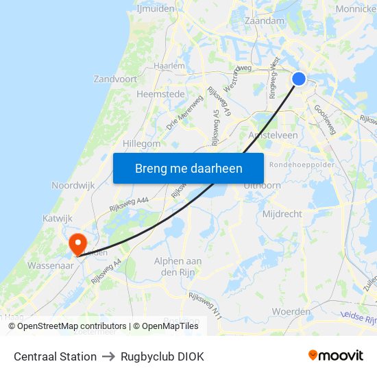 Centraal Station to Rugbyclub DIOK map