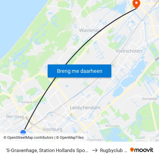 'S-Gravenhage, Station Hollands Spoor (Perron A) to Rugbyclub DIOK map