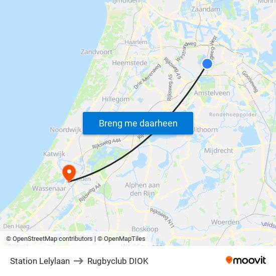 Station Lelylaan to Rugbyclub DIOK map