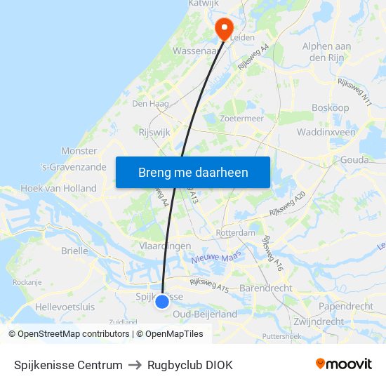 Spijkenisse Centrum to Rugbyclub DIOK map