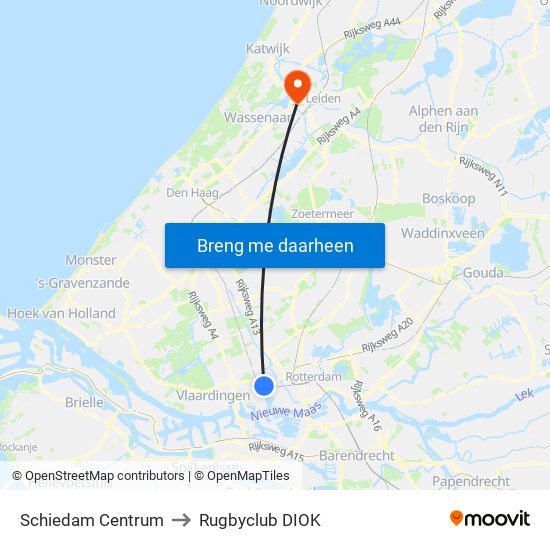 Schiedam Centrum to Rugbyclub DIOK map