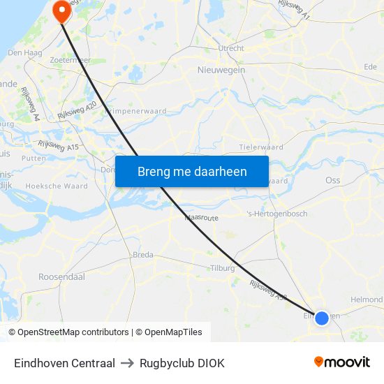 Eindhoven Centraal to Rugbyclub DIOK map