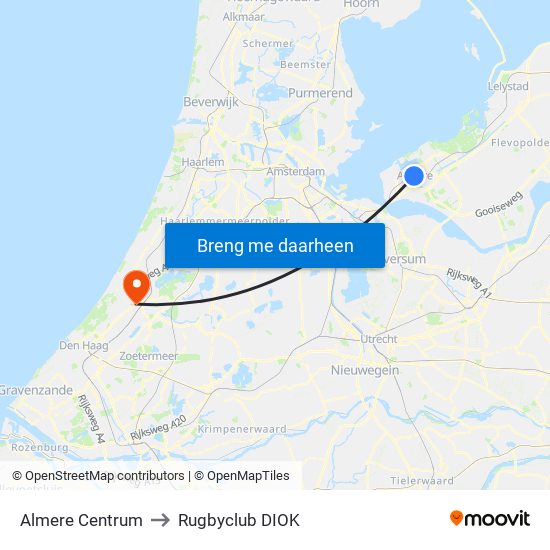 Almere Centrum to Rugbyclub DIOK map