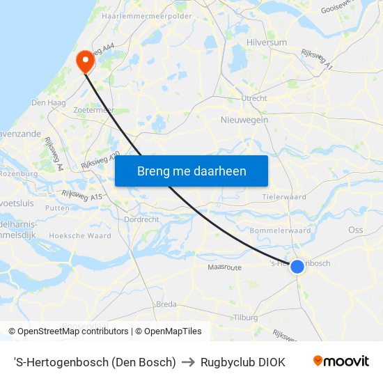 'S-Hertogenbosch (Den Bosch) to Rugbyclub DIOK map