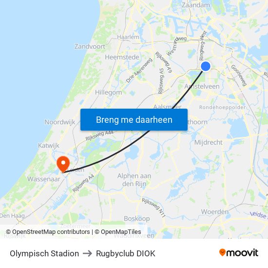 Olympisch Stadion to Rugbyclub DIOK map
