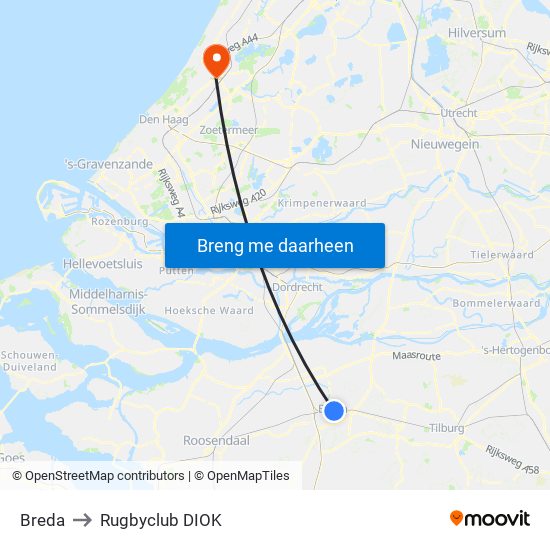 Breda to Rugbyclub DIOK map