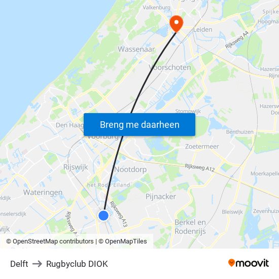 Delft to Rugbyclub DIOK map