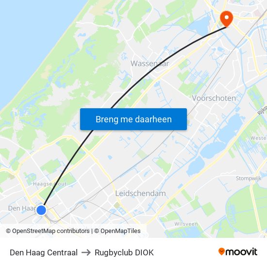 Den Haag Centraal to Rugbyclub DIOK map