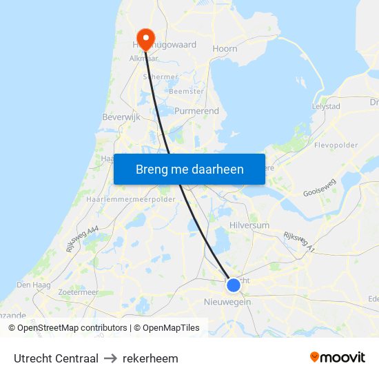 Utrecht Centraal to rekerheem map