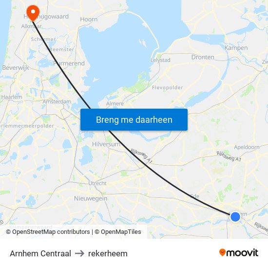 Arnhem Centraal to rekerheem map