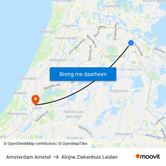 Amsterdam Amstel to Alrijne Ziekenhuis Leiden map