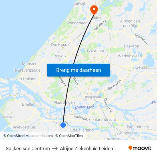 Spijkenisse Centrum to Alrijne Ziekenhuis Leiden map