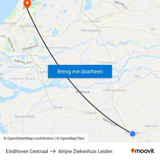 Eindhoven Centraal to Alrijne Ziekenhuis Leiden map