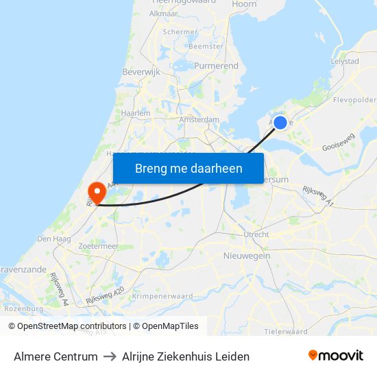 Almere Centrum to Alrijne Ziekenhuis Leiden map