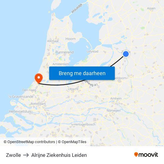 Zwolle to Alrijne Ziekenhuis Leiden map