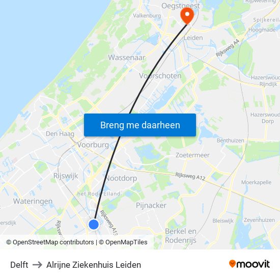 Delft to Alrijne Ziekenhuis Leiden map