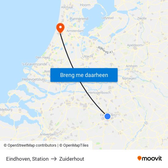 Eindhoven, Station to Zuiderhout map
