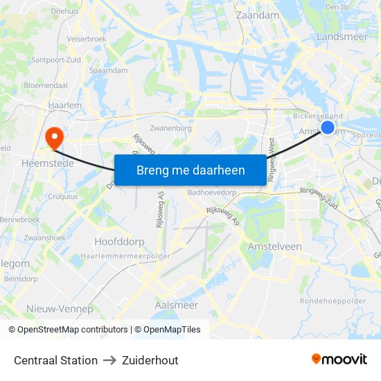 Centraal Station to Zuiderhout map