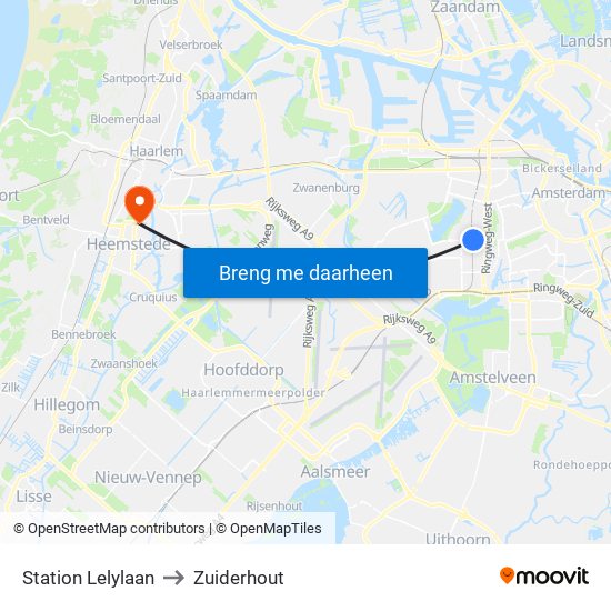 Station Lelylaan to Zuiderhout map