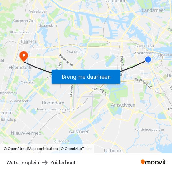 Waterlooplein to Zuiderhout map