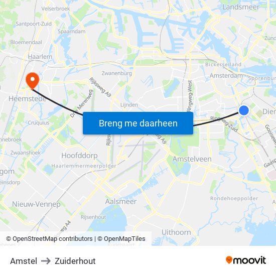 Amstel to Zuiderhout map