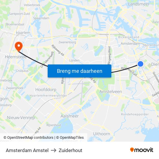 Amsterdam Amstel to Zuiderhout map