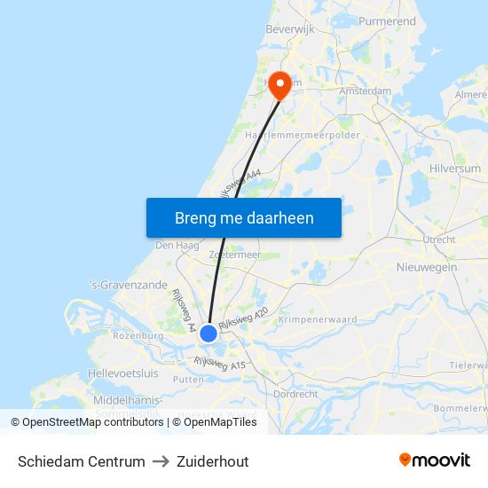 Schiedam Centrum to Zuiderhout map