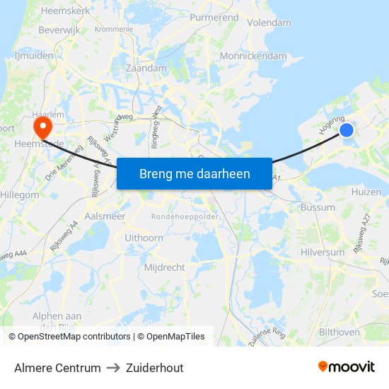 Almere Centrum to Zuiderhout map