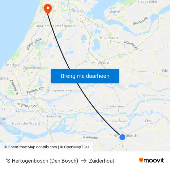 'S-Hertogenbosch (Den Bosch) to Zuiderhout map