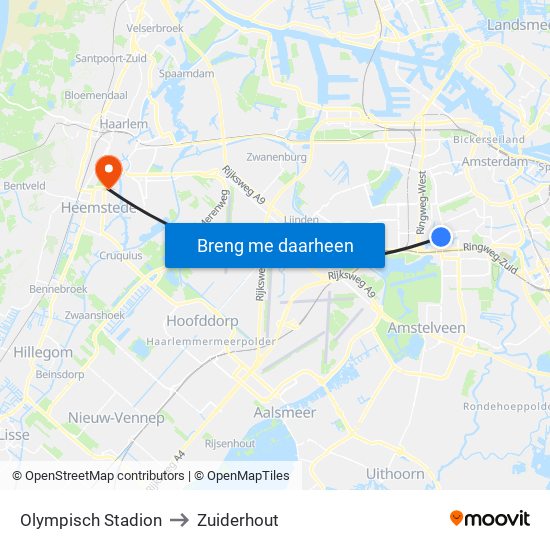 Olympisch Stadion to Zuiderhout map