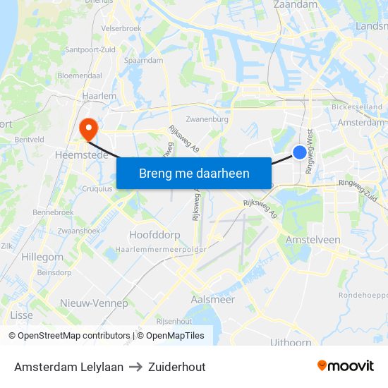 Amsterdam Lelylaan to Zuiderhout map