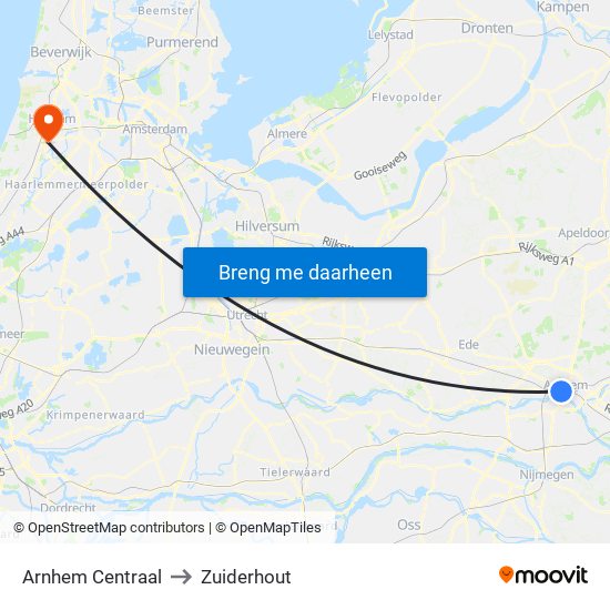 Arnhem Centraal to Zuiderhout map