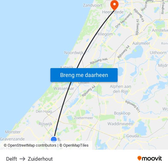 Delft to Zuiderhout map