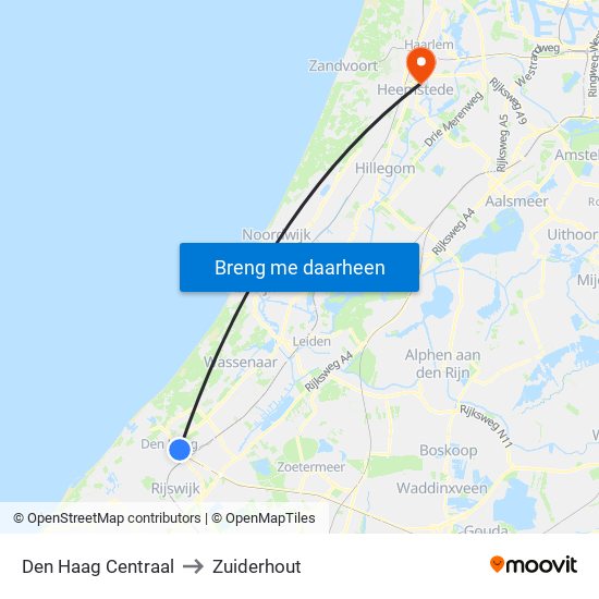 Den Haag Centraal to Zuiderhout map