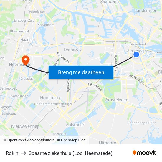 Rokin to Spaarne ziekenhuis (Loc. Heemstede) map