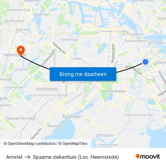 Amstel to Spaarne ziekenhuis (Loc. Heemstede) map
