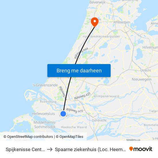 Spijkenisse Centrum to Spaarne ziekenhuis (Loc. Heemstede) map