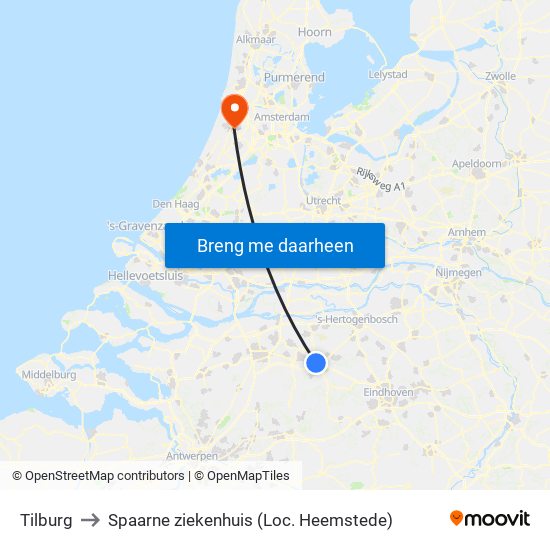 Tilburg to Spaarne ziekenhuis (Loc. Heemstede) map