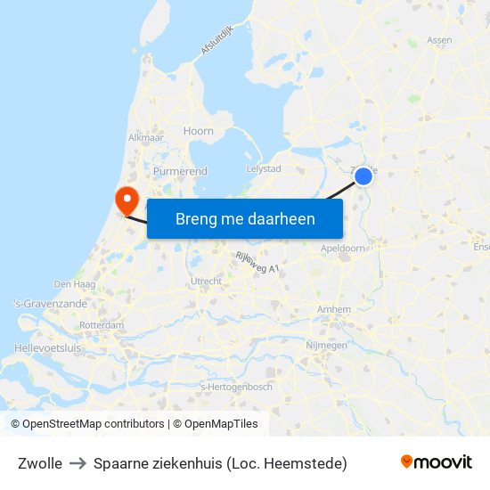 Zwolle to Spaarne ziekenhuis (Loc. Heemstede) map