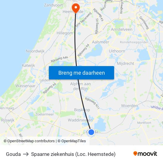 Gouda to Spaarne ziekenhuis (Loc. Heemstede) map