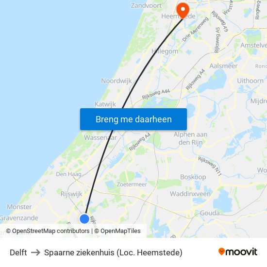 Delft to Spaarne ziekenhuis (Loc. Heemstede) map