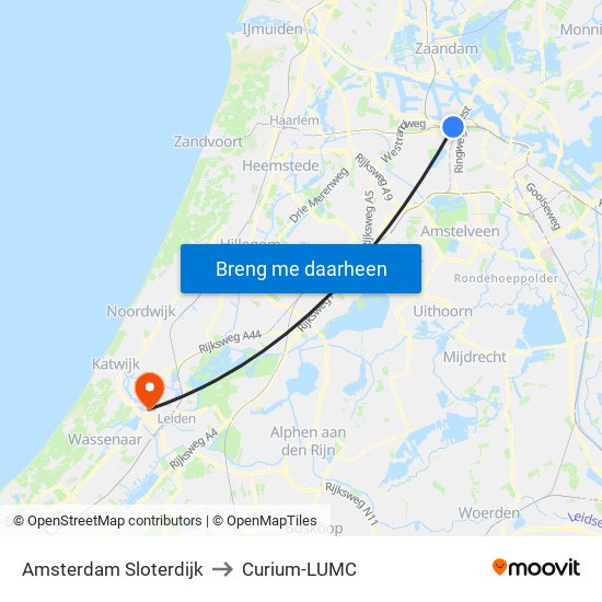 Amsterdam Sloterdijk to Curium-LUMC map