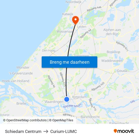 Schiedam Centrum to Curium-LUMC map
