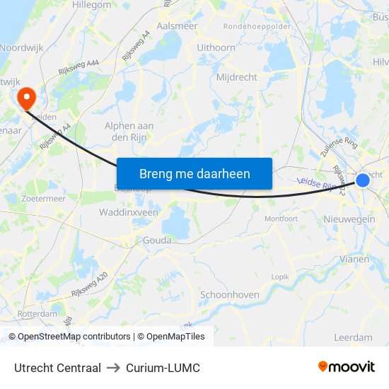Utrecht Centraal to Curium-LUMC map