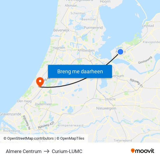 Almere Centrum to Curium-LUMC map