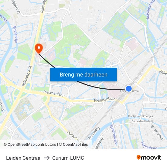 Leiden Centraal to Curium-LUMC map