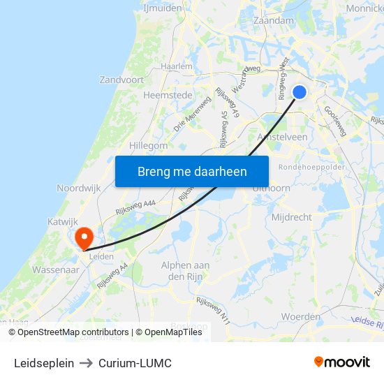 Leidseplein to Curium-LUMC map