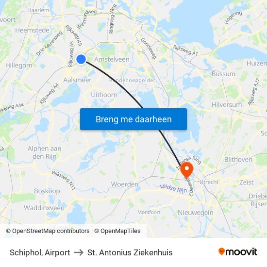 Schiphol, Airport to St. Antonius Ziekenhuis map