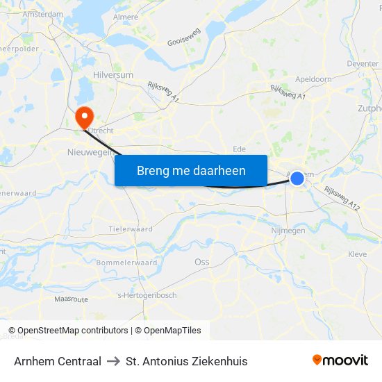 Arnhem Centraal to St. Antonius Ziekenhuis map