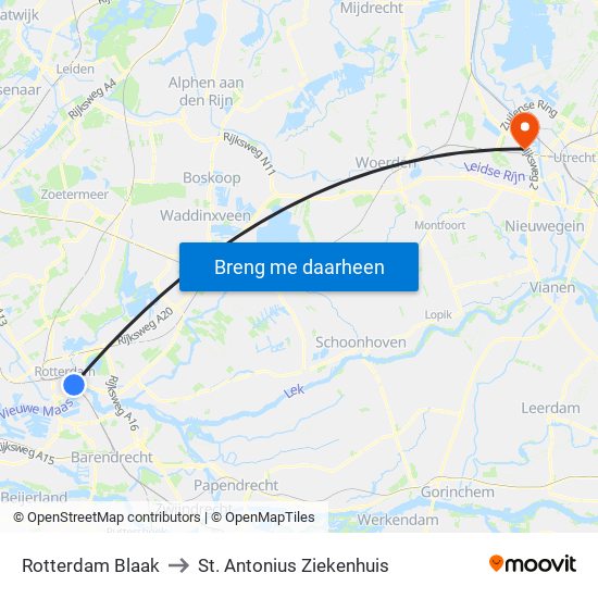 Rotterdam Blaak to St. Antonius Ziekenhuis map